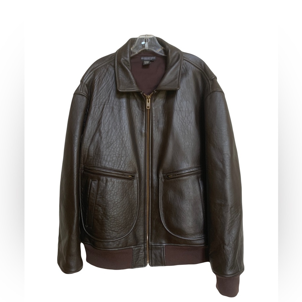 J. Peterman Vintage 90s Brown Leather Bomber Jacket XL